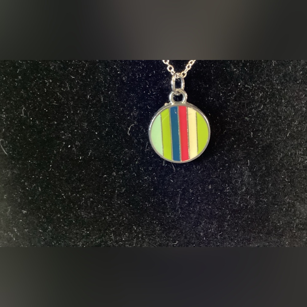 Coach legacy striped pendant necklace on silver tone chain. - Picture 1 of 3